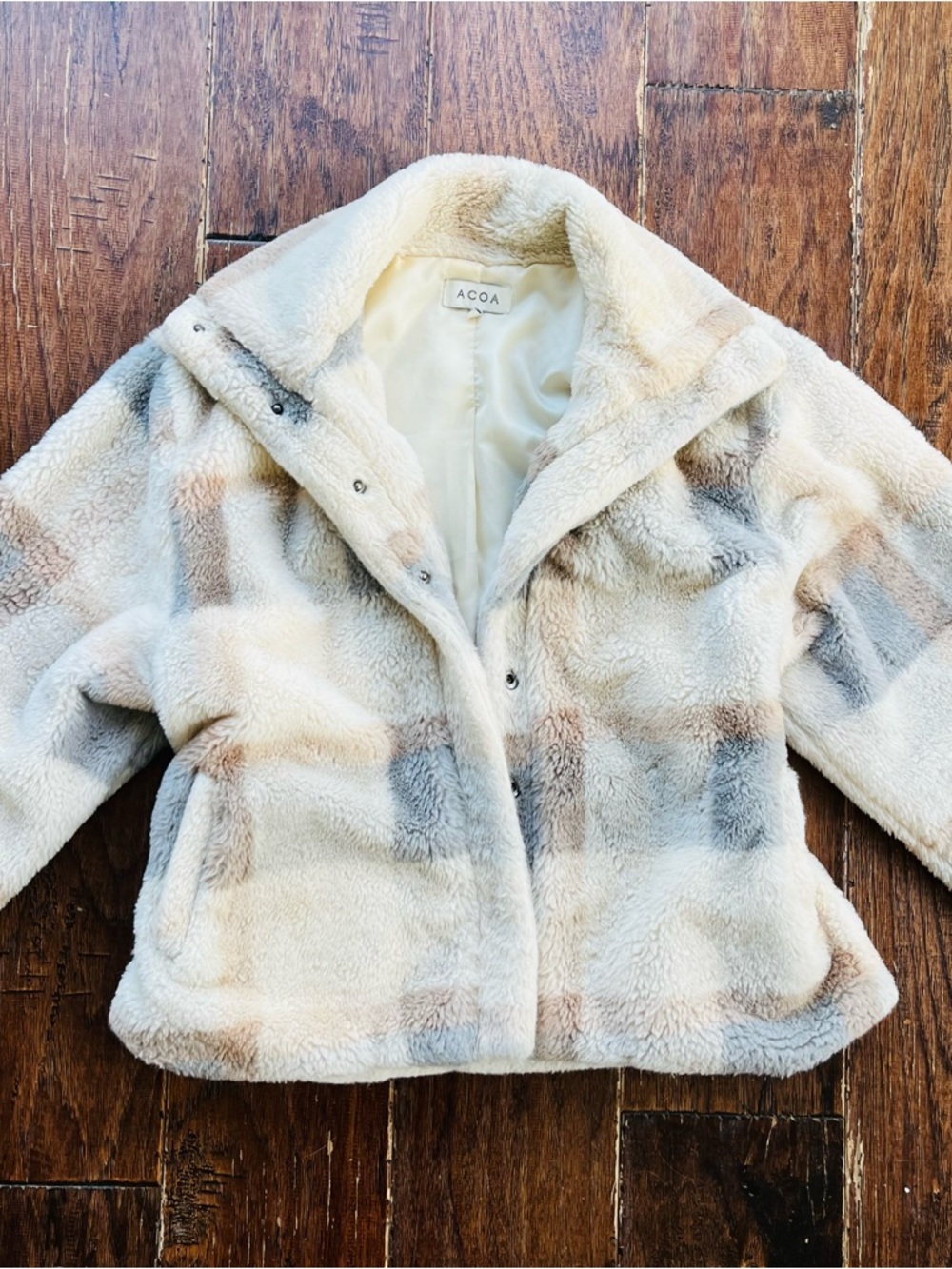 ACOA Cream Plaid Teddy Jacket
